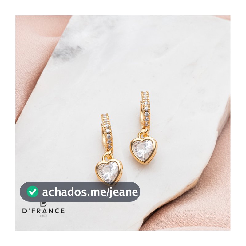 Brinco Argola Com Pingente Coração Pendurado Banhado a Ouro 18K - D France Semijóias