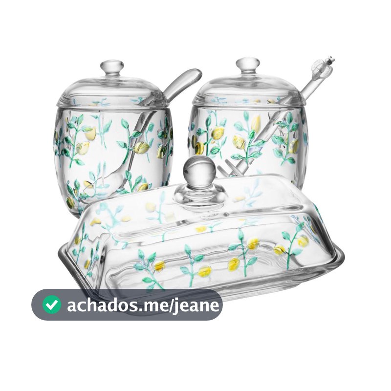 Manteigueira, Açucareiro e Meleira Siciliano Hand Painting Cristal - Lyor