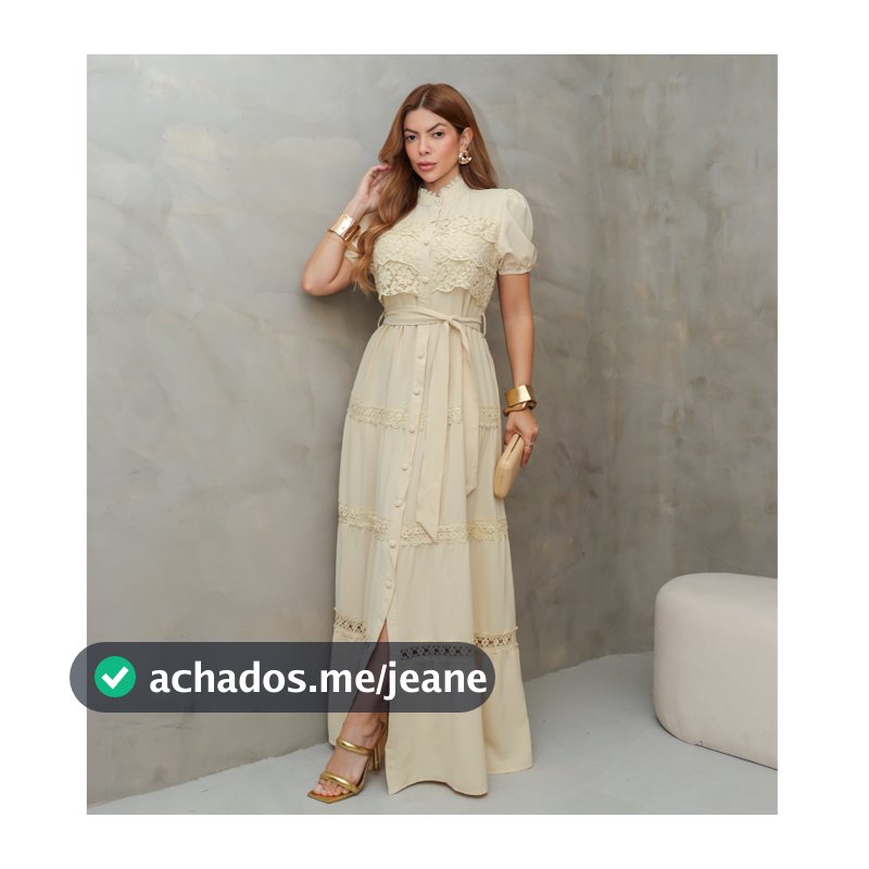 Vestido Longo Feminino com Renda Manga Curta Bufante Cinto Faixa Elegante Festa SD4040