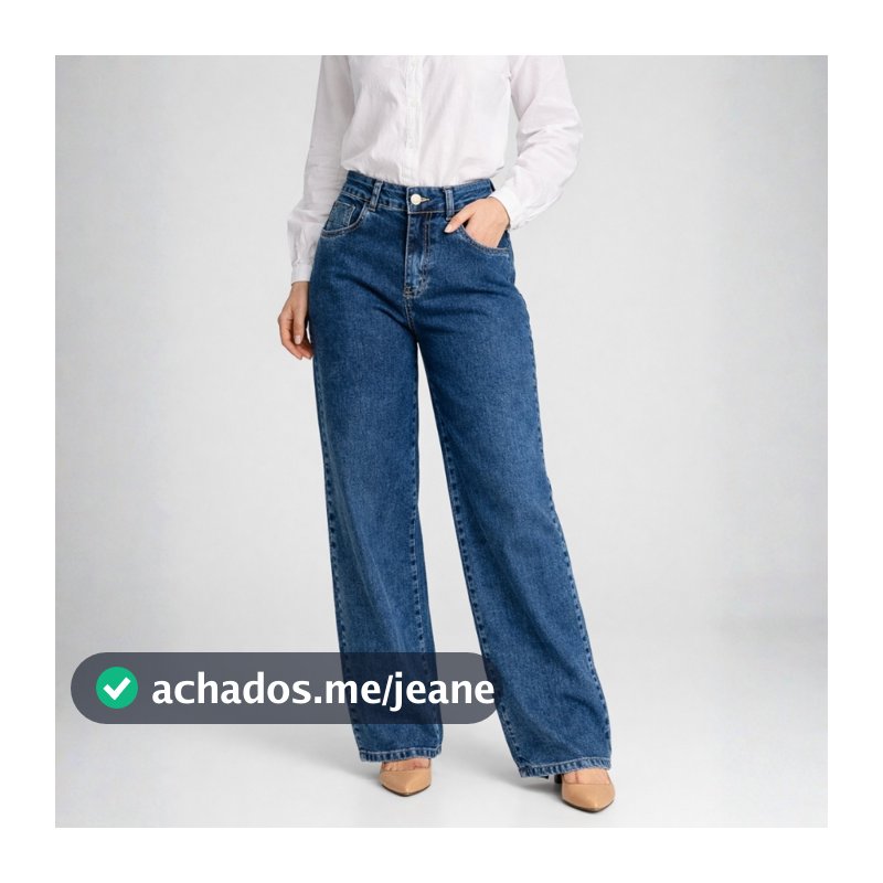 Calça Wide Leg Jeans Sawary Original Feminina Cintura Alta Lycra Elastano Confortável Licra Larga