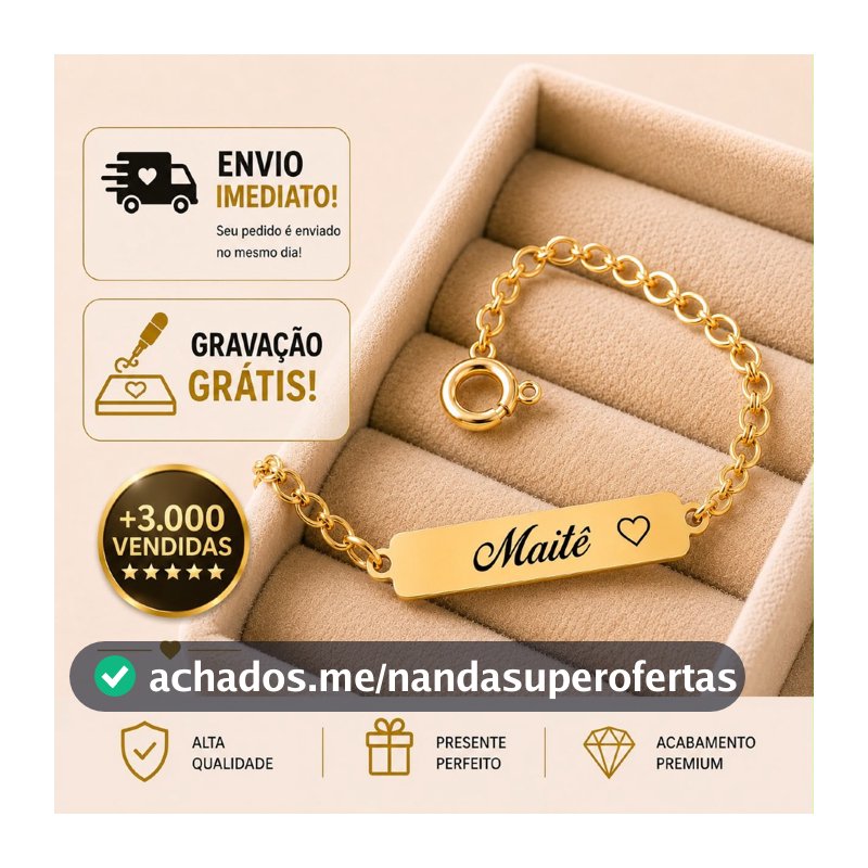 Pulseira Infantil RN Bebê Personalizada Com Gravação Nome Banhada A Ouro 18k Prata