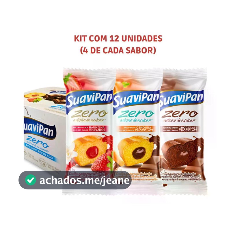 Display De 12 Bolinhos Misto 3 Sabores Zero Açúcar Suavipan