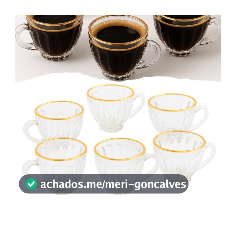 Kit 6 Xícaras Transparente Borda Dourada Café Chá Capuccino 200ml Vapt Vupt