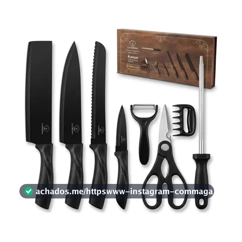 Jogo KIT 8 peças Facas Descascador Tesoura Profissional Cozinha Gourmet Faca de Churrasco Profissional Antiaderent -MGC