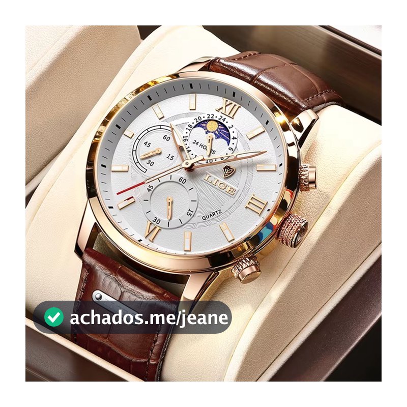 Relogio Masculino LIGE de Quartzo Estilo Militar Esportivo com Pulseira de Couro À Prova D’Água + Caixa