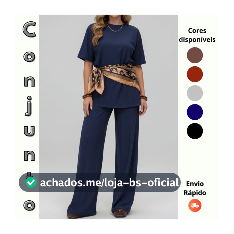 Conjunto Feminino Calça Pantalona com Blusa feminina Manga Curta
