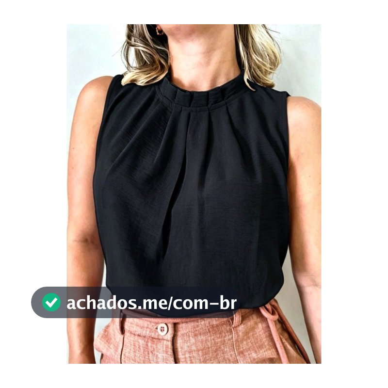 Blusa Regata Feminina Social Gola Alta Com Botão Na Costa Moda Super