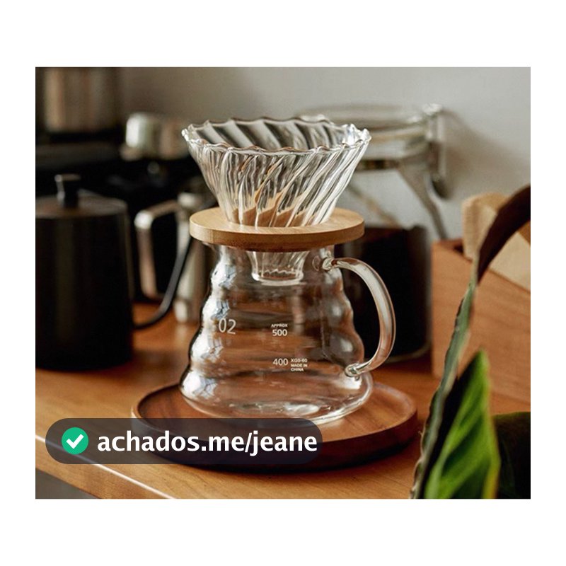 Conjunto Coador Para Café De Vidro + Jarra e Bocal Em Bambu 600ML