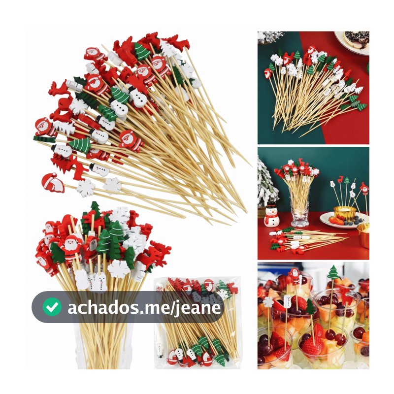 Palito para Aperitivo Natal Papai Noel Petisco decoração Petisqueira - 14 und