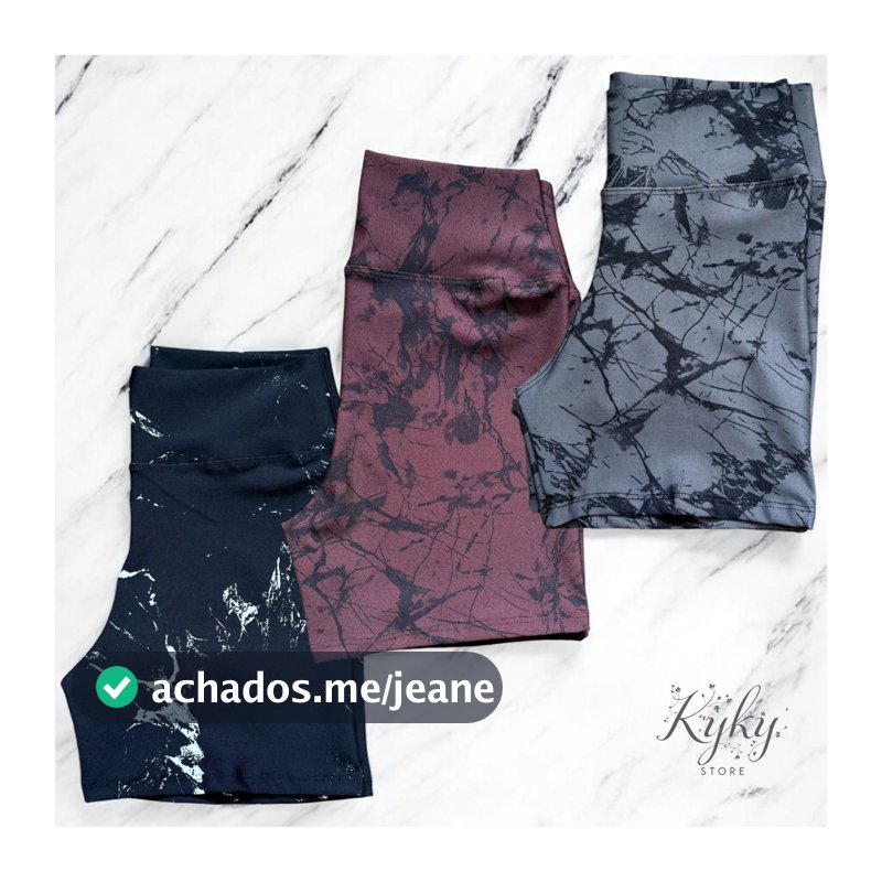 Kit 3 Shorts Meia Coxa Marmorizado Tie Dye Roupa Feminina Academia Fitness Zero Transparência