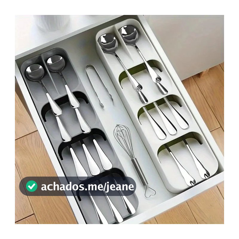 Organizador Talheres Compacto Divisórias para Gaveta - Cinza
