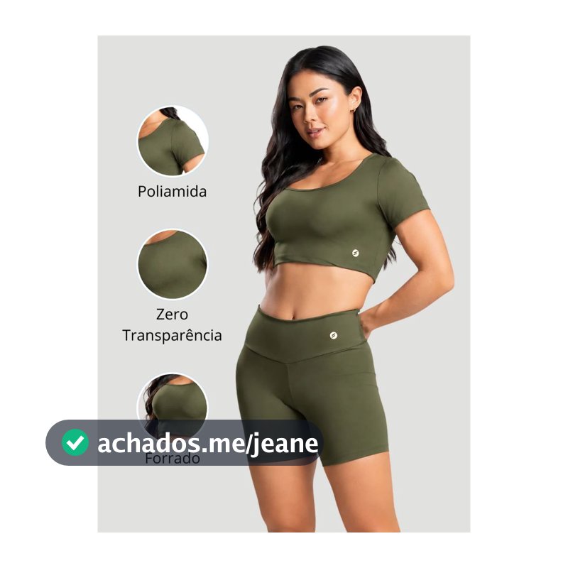 Conjunto Fitness Wave Short e Top Manga Curta Poliamida Zero Transparência