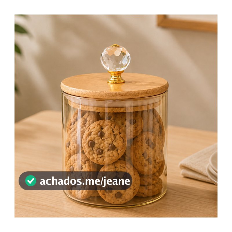 Pote Hermético Vidro Âmbar 550ml Tampa de Bambu com Puxador Cristal porta mantimentos bolacha biscoito