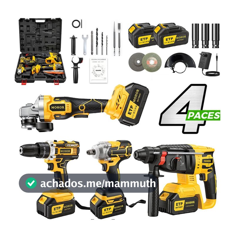 Kit Ferramentas Eletrica Parafusadeira Martelete Esmerilhadeira Lixadeira Furadeira Chave Impacto