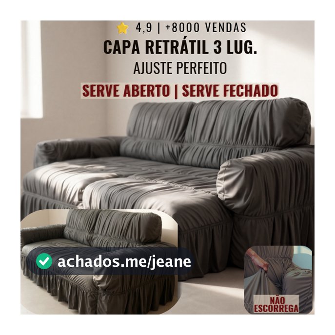 Capa Sofá Retrátil Reclinável 3 Lugares Elástico Reforçado Ajustável 1,70m a 2,30m