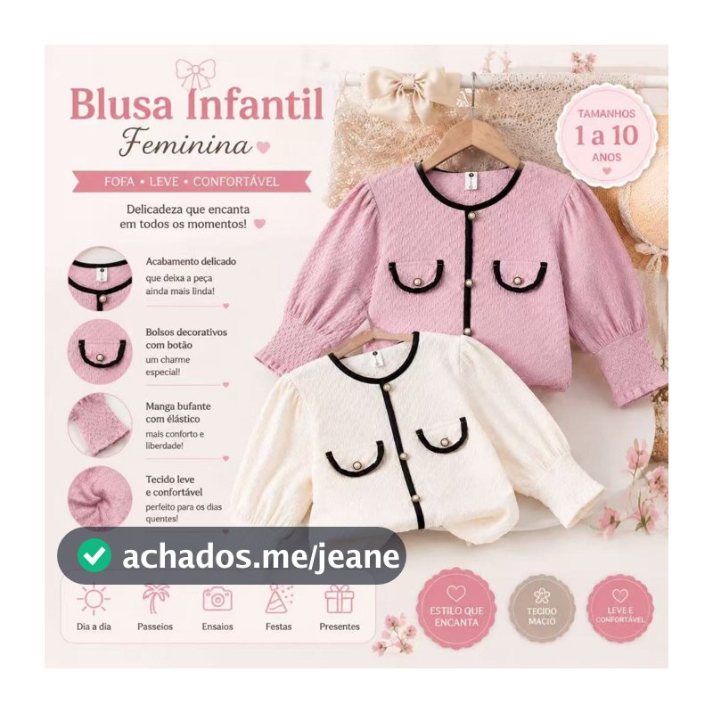 Cardigan Infantil Feminino Menina 1 a 10 Anos Rosa Branco Com Botões Pérola Estilo Princesa Moda Coreana Elegante Chique