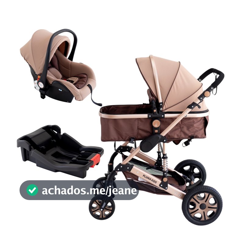 Carrinho De Bebê Europeu Luxo 3 em 1 Pluma Kids com Amortecedor + Moisés Berço + Bebê Conforto e Base Veicular