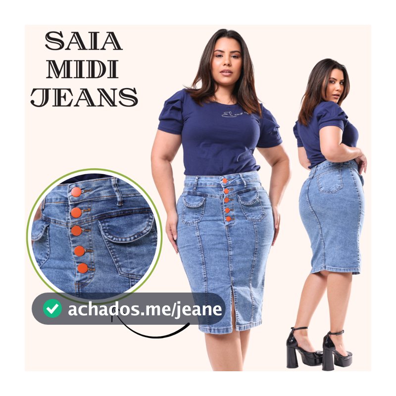 Saia Jeans Midi Evangelica Premium  Com Bolso Cintura Alta e com Lycra Na Cor Sky Fuan  do 38 ao 46