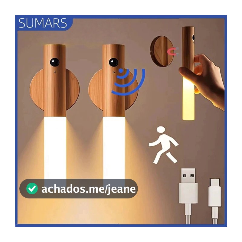 Luminária LED Inteligente com Sensor Movimento Magnética Recarregável para Parede Luz Quente