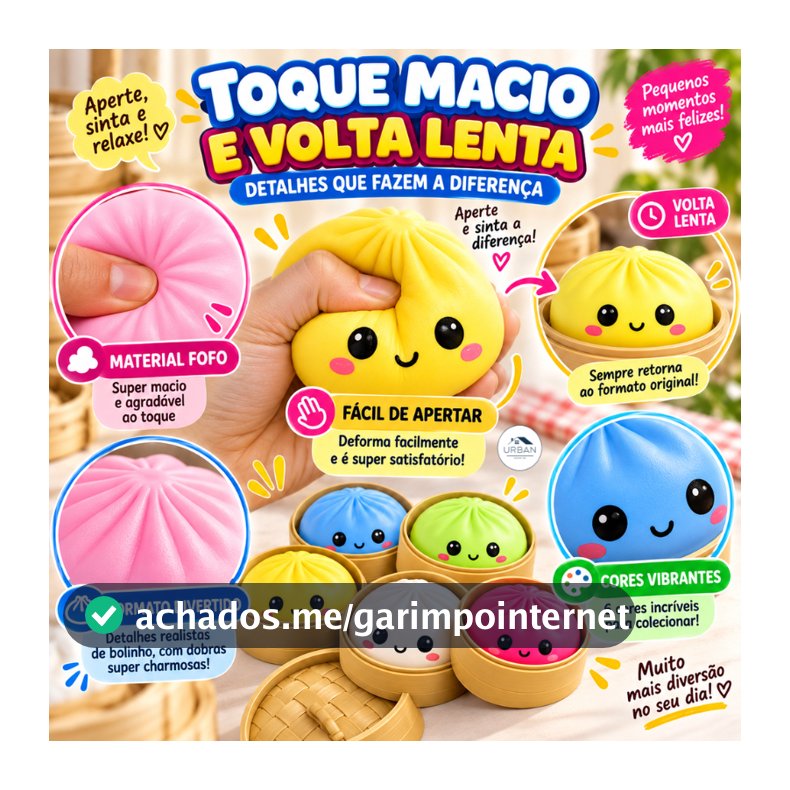 Fidget Toy Squishy Divertido | Pãozinho Macio com Glitter para Apertar | Brinquedo Sensorial Relaxante Colorido