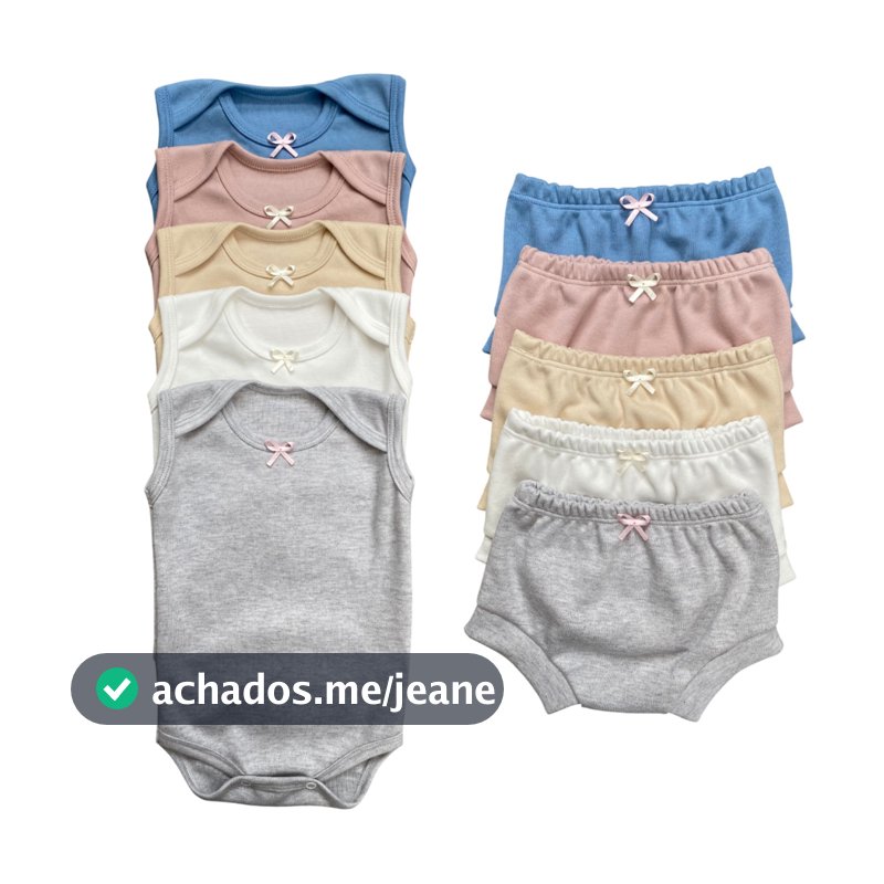 Kit Conjunto 2 Body Sem Manga + 2 Tapa Fralda Bebê Gola Envelope Menino Menina 0 a 18 meses