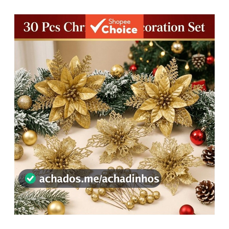 30 Pçs Conjunto De Decoração De Natal Flor Artificial Glitter Berry Picaretas Pendurado Ornamentos Ouro Vermelho Para Ár