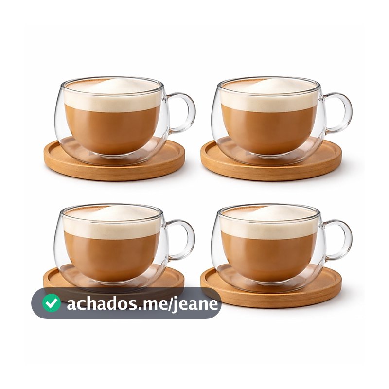 Xicaras Vidro Duplo 140ml Com Pires Caneca Parede Dupla 4un