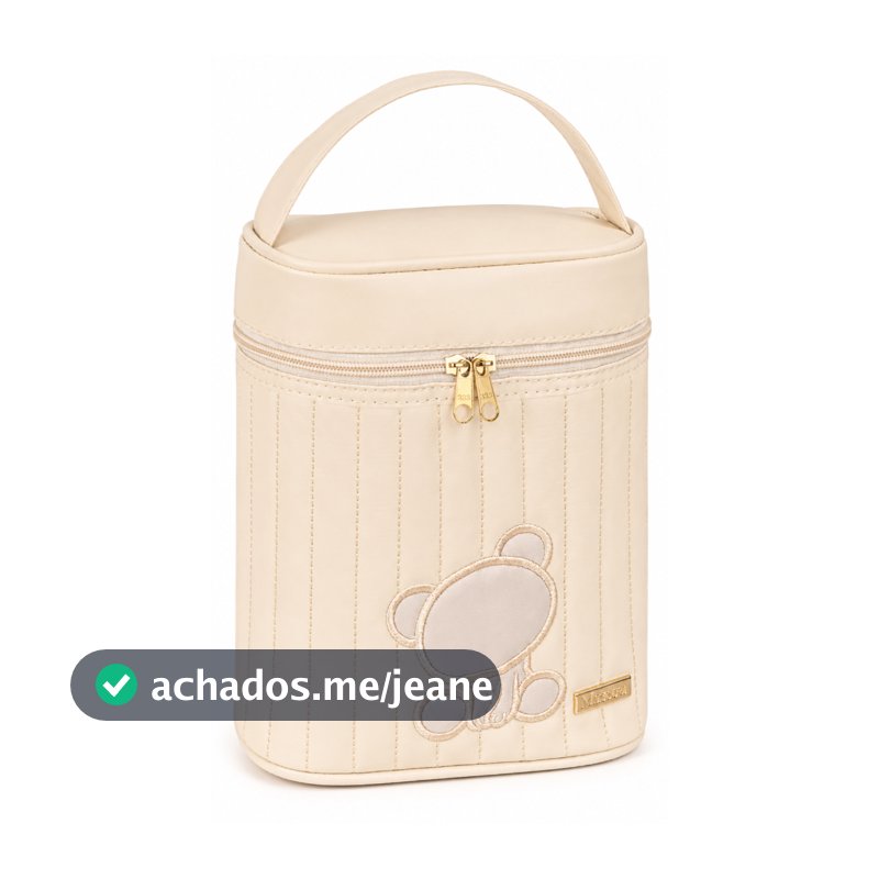 Porta Mamadeira Térmico com Urso Bordado Bege/Bege