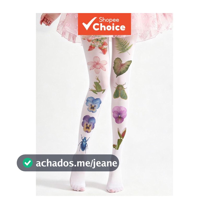 Meias-calças Femininas com Padrão de Sapos e Flores - Meias Fofas com Estampa de Natureza - Leggings de Rede Y2K com