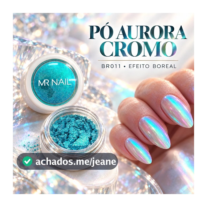 Pó Aurora Cromo Boreal MR Nail BR011 Turquesa para Unhas | Pigmento Iridescente Azul e Rosa Nail Art