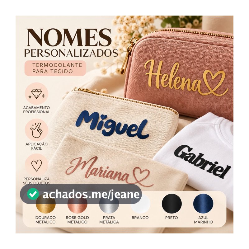 Nome Personalizado Termocolante para Tecido – Porta-Joias, Necessaire e Lembrancinhas