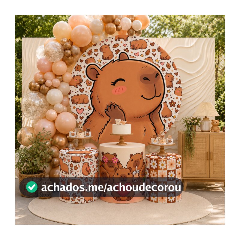 Capas Decorativas Painel Redondo Trio Cilindro Decoração Infantil Festa Capivara Cute
