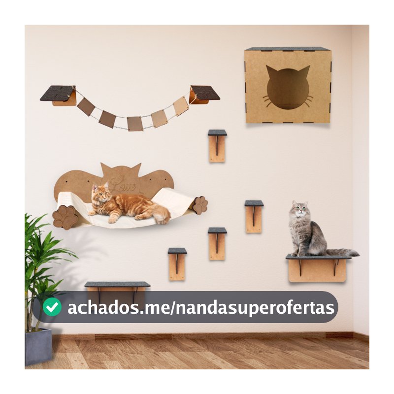 Playground Gatos 7 A 15 peças Prateleiras Circuito Escada Gatil Mdf Nicho Arranhador Cama Ponte Pet