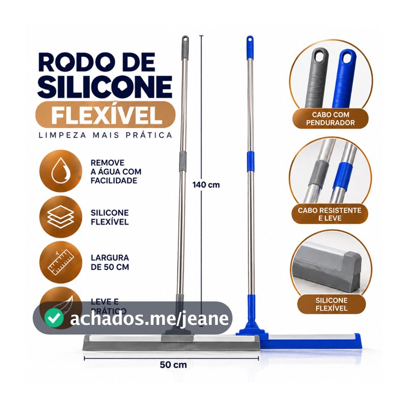 Rodo Cabo Longo 1,40cm Silicone Premium para Box e Pisos