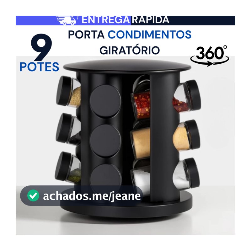 Porta Temperos Profissional Giratório 9 Potes Vidro Tampa Dosadora Condimentos PROMOÇÃO LIMITADA