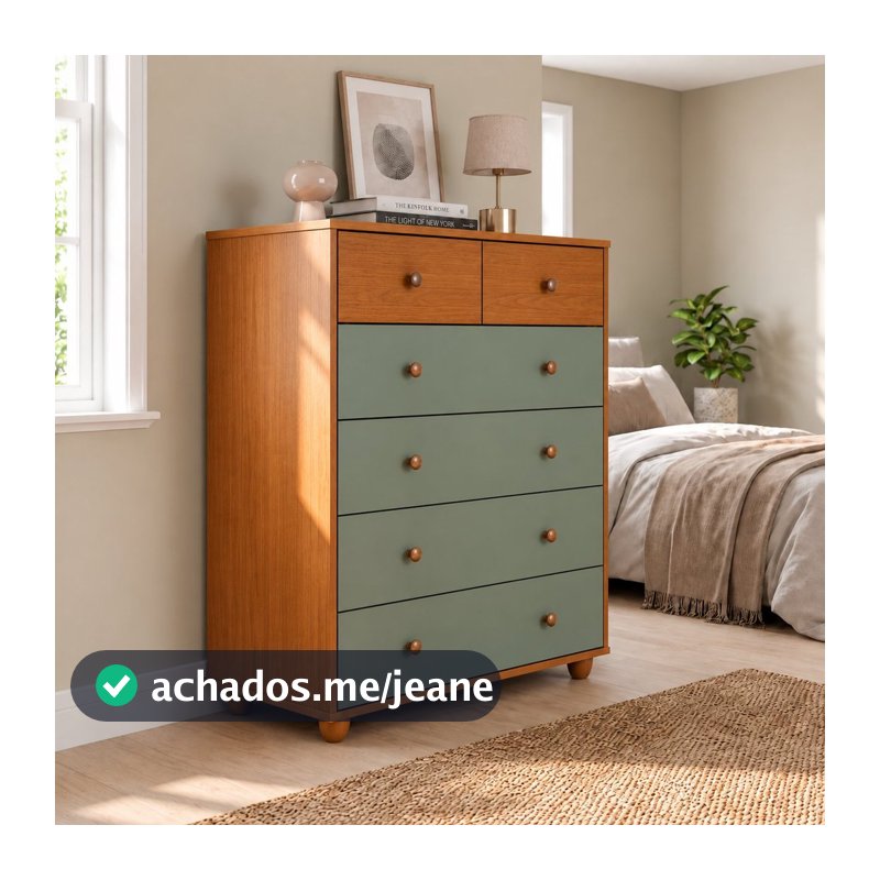 Cômoda 6 Gavetas Vittoria Marrom Cinamomo/Sálvia Cinamomo/Sálvia