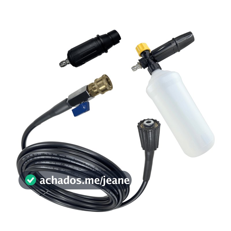 Kit Mangueira Nylon Registro Engate Rápido com Snow Foam Lavadora Electrolux/ Vonder/Wap/Lavor/Tekna