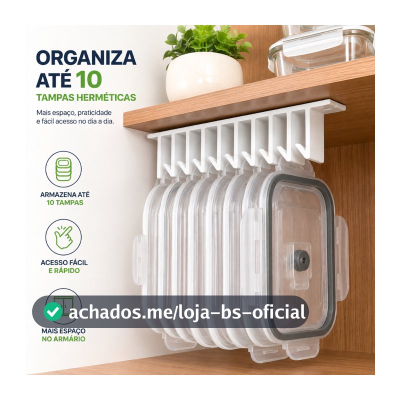 Suporte Para 10 Tampas Herméticas Organizador de Tampas para Potes Cozinha Armário Minimalista