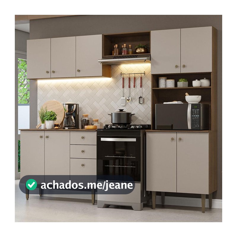 Armário de Cozinha Compacta 235cm Rustic/Crema Gourmet Madesa 01
