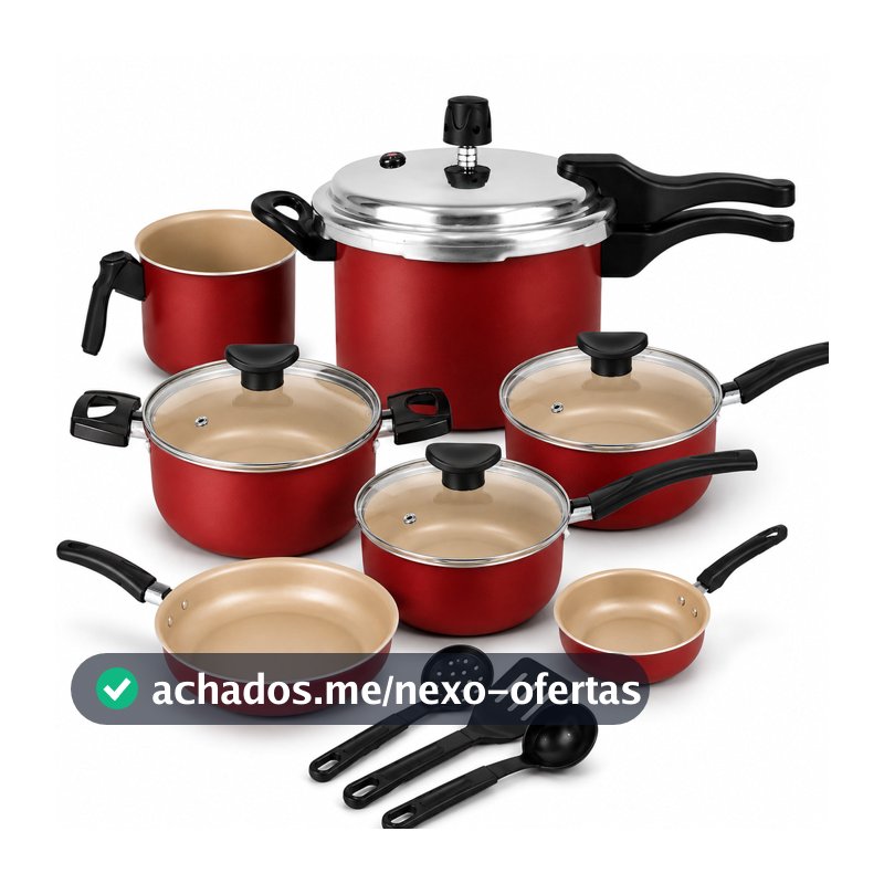 Jogo de Panela Antiaderente Lisboa 10 Pçs com Panela de Pressão 2,5L