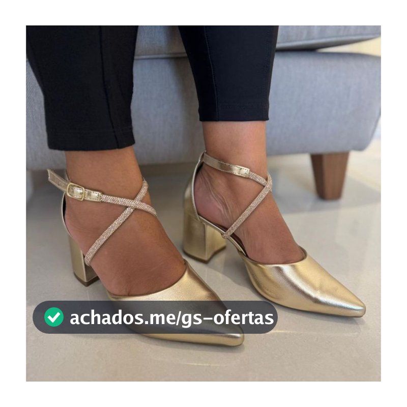 Scarpin Moda Feminina Slingback com Strass Salto Bloco Médio 5cm Elegante e Confortável