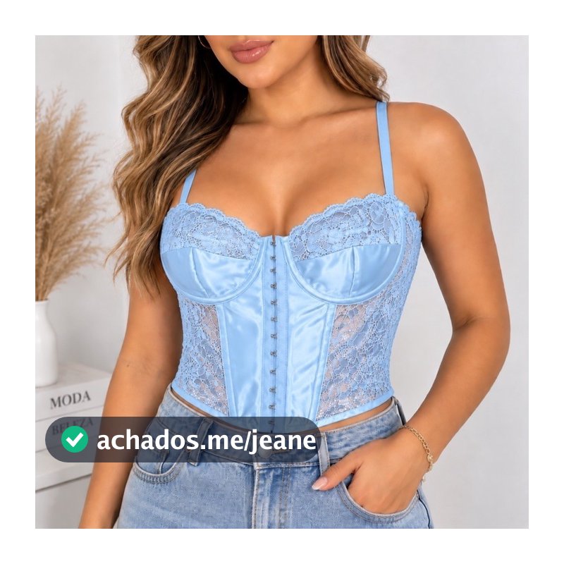 Corselet Cropped Acetinado com Renda