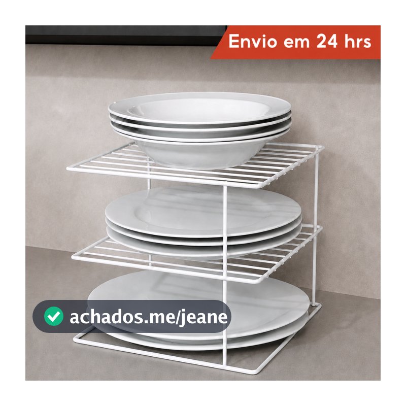 Organizador De Pratos Divisor 3 Níveis Rack Aramado Armario Cozinha Cor Branco e Preto