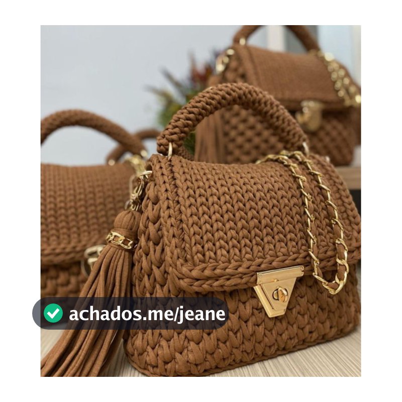 Bolsa de Ombro Feminina Artesanal em Crochê Premium | Alça Corrente Dourada | Pronta Entrega