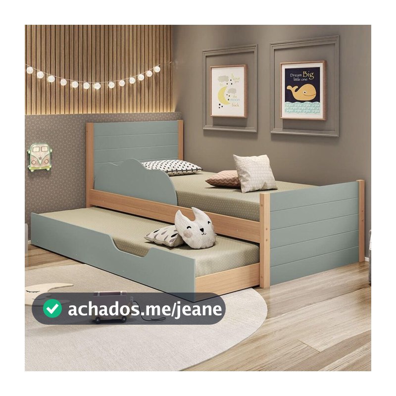 Bicama com Cama Auxiliar Infantil Woody Casatema MadeiraOriginals Verde/Menta/Nature