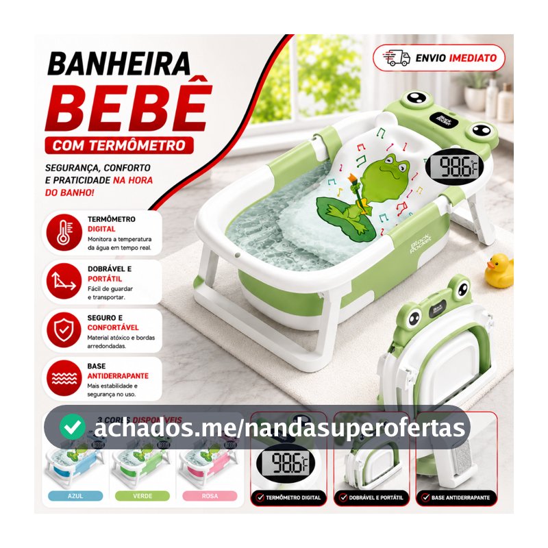 Banheira Bebê Dobrável Portátil Com Termômetro Compacta Segura Divertida Temática Infantil