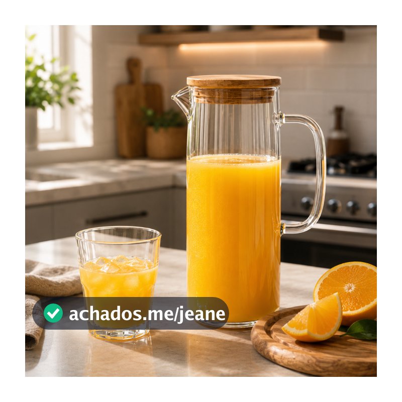 Jarra De Vidro Com Tampa De Bambu Para Servir Suco Água 1500ml