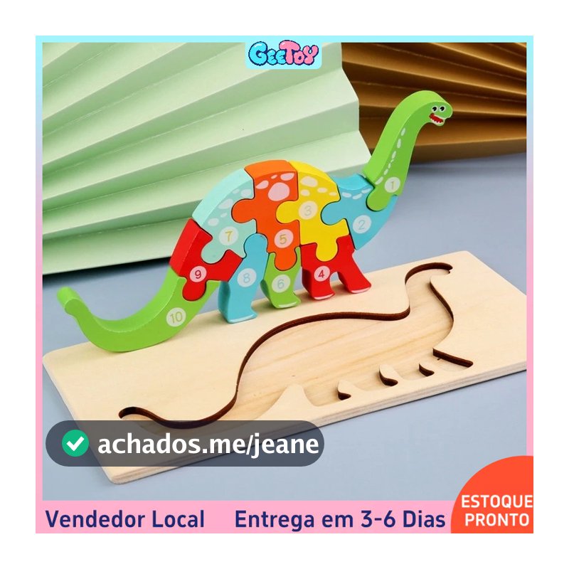 Quebra-Cabeça de Dino 3D em Madeira - Brinquedo Educativo Montessori para Bebês e Crianças Pequenas