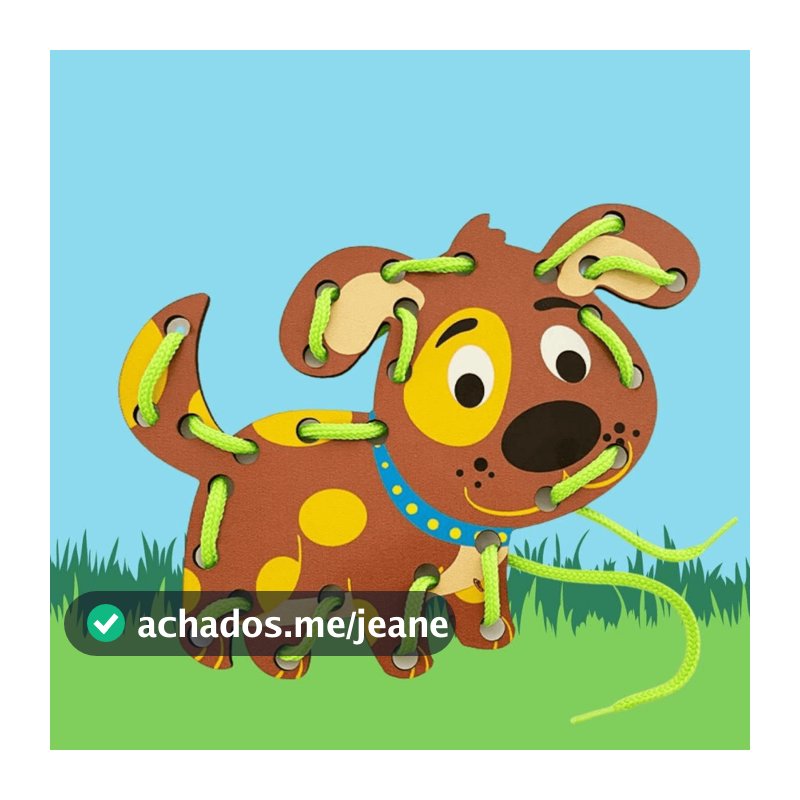 Kit 3 Alinhavo de Madeira Brinquedo Educativo Bicho Animal MDF e Cordão