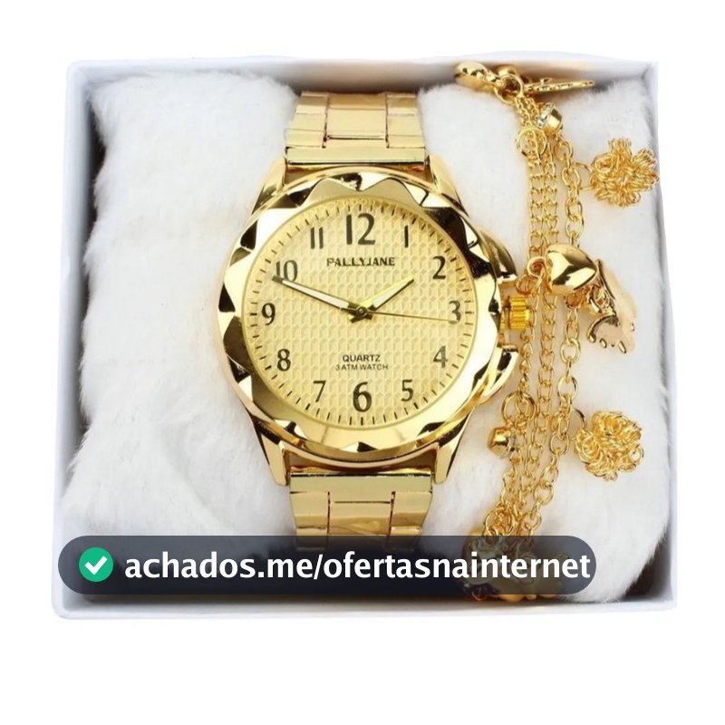 Relógio Feminino Dourado Banhado a Ouro 18k Original + Pulseira